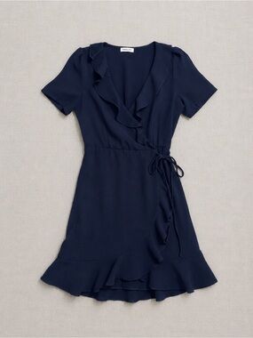Chic Navy Ruffle Wrap Dress
